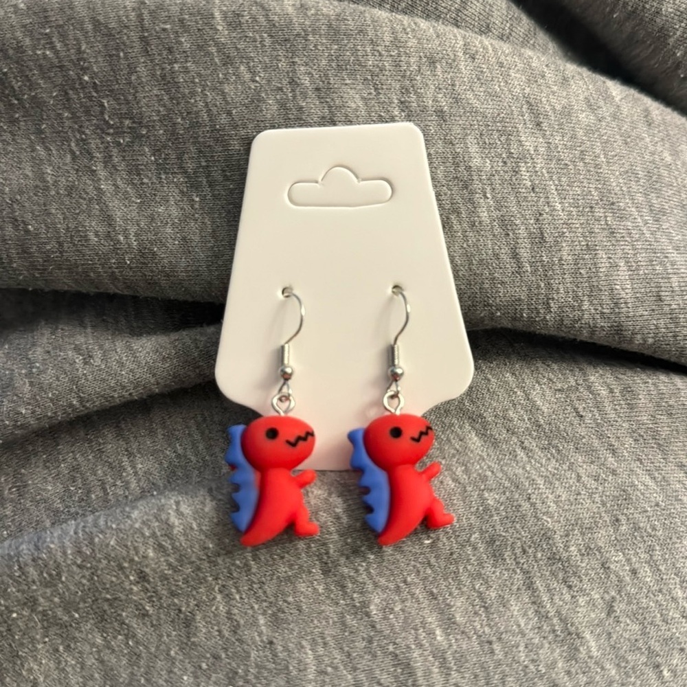 🛍️BUNDLE 3 for $17 RED DINOSAUR cute earrings kawaii food animal
